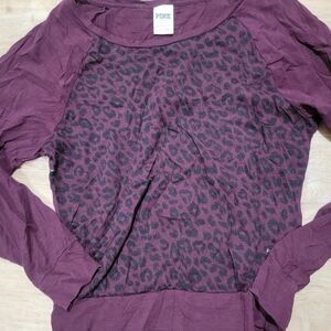 PINK Victoria's Secret Maroon Leopard Long Sleeve Top
